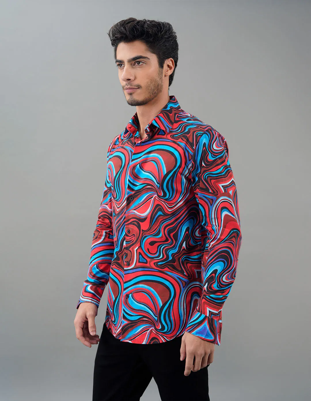 Red Blue Full Sleeves Printed Shirt