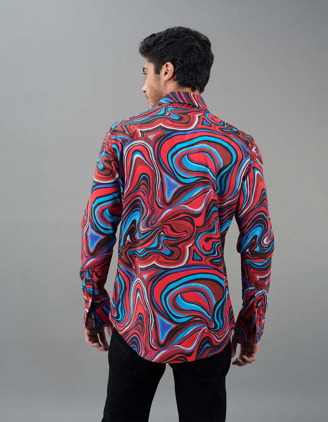 Red Blue Full Sleeves Printed Shirt