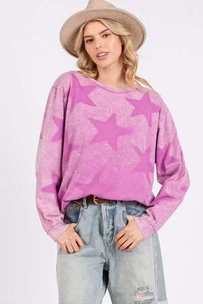 SAGE   FIG Mineral Wash Star Pattern T-Shirt