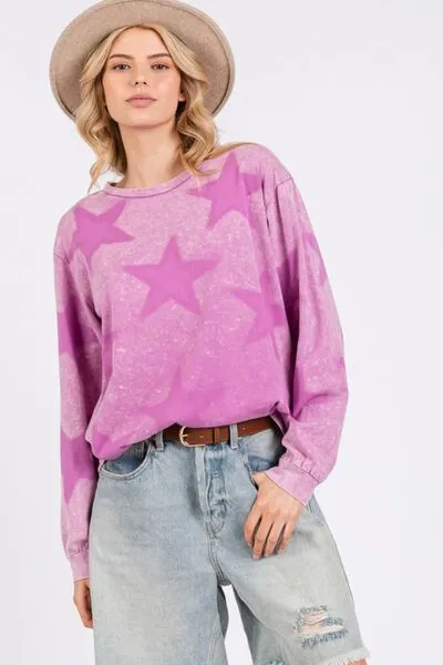 SAGE   FIG Mineral Wash Star Pattern T-Shirt