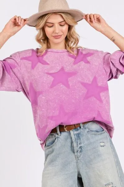 SAGE   FIG Mineral Wash Star Pattern T-Shirt