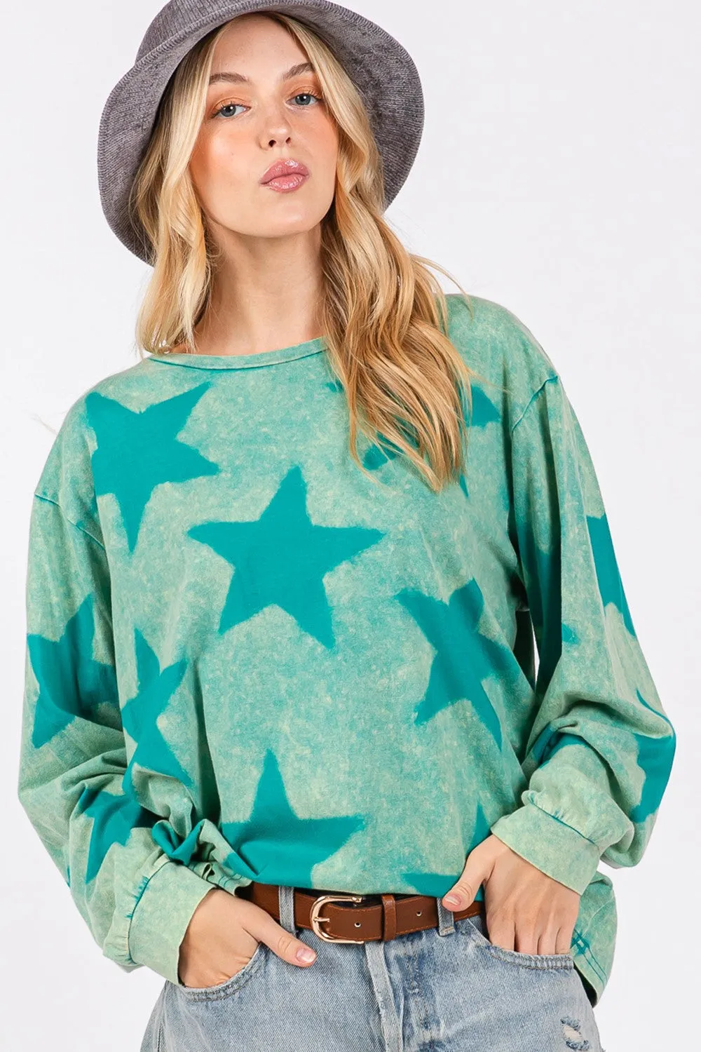 SAGE   FIG Mineral Wash Star Pattern T-Shirt