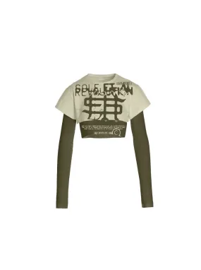 Sole et. Al Women's Revølutiøn Double Layered Cropped Tee : Sand / Military Green