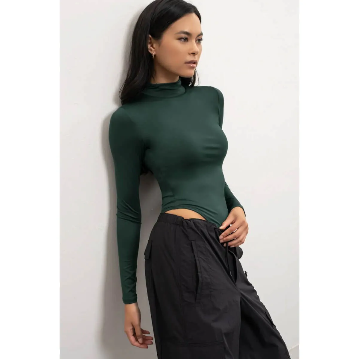 Solid Mock Neck Long Sleeve Bodysuit