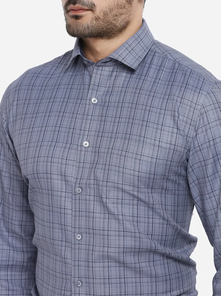 Steel Grey Checked Regular Fit Formal Shirt | Greenfibre