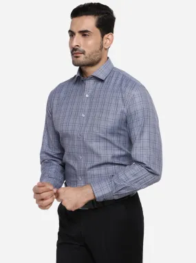 Steel Grey Checked Regular Fit Formal Shirt | Greenfibre