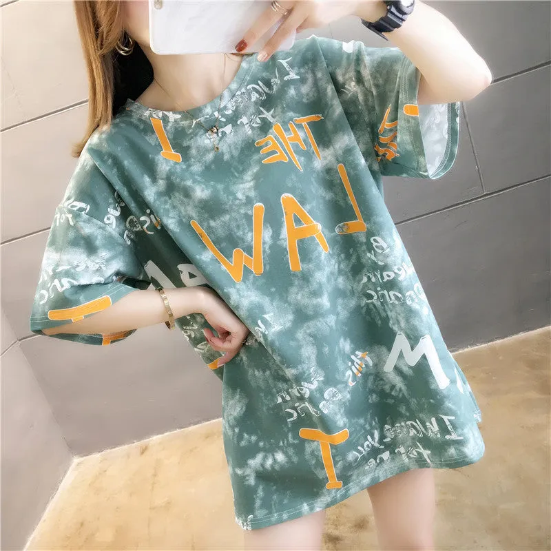 Summer Korean Trendy Women Creative Printed Alphabets Short Sleeve Tops INS T-Shirt