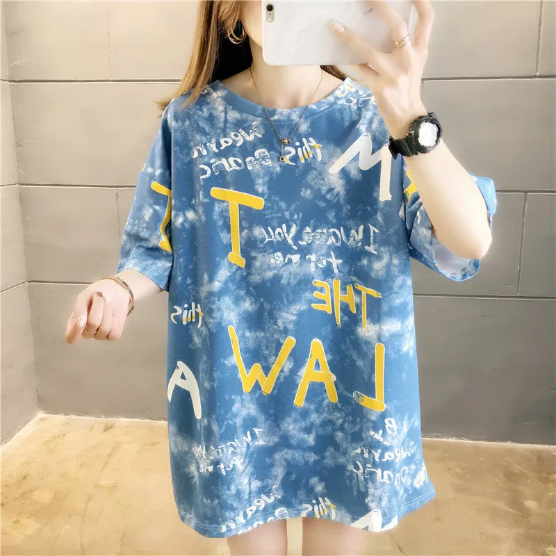 Summer Korean Trendy Women Creative Printed Alphabets Short Sleeve Tops INS T-Shirt