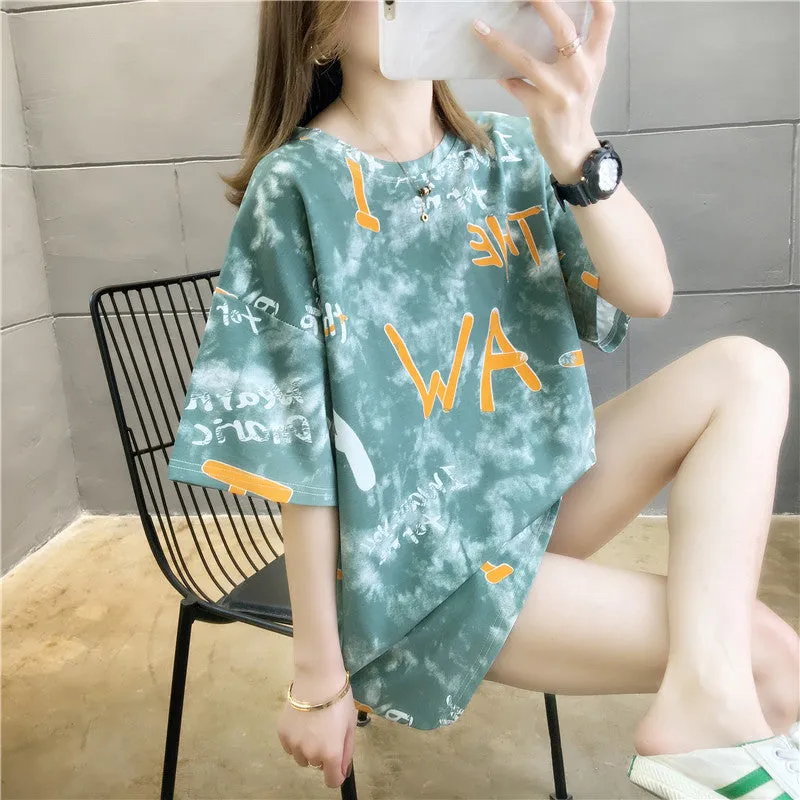 Summer Korean Trendy Women Creative Printed Alphabets Short Sleeve Tops INS T-Shirt