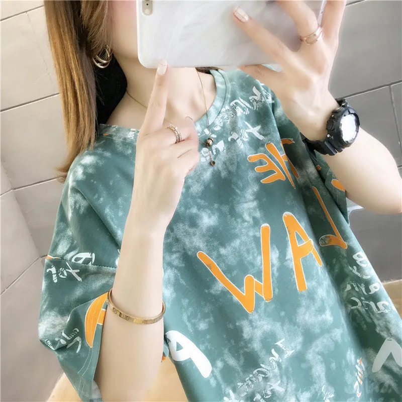 Summer Korean Trendy Women Creative Printed Alphabets Short Sleeve Tops INS T-Shirt