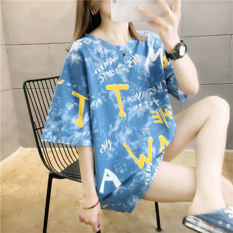 Summer Korean Trendy Women Creative Printed Alphabets Short Sleeve Tops INS T-Shirt