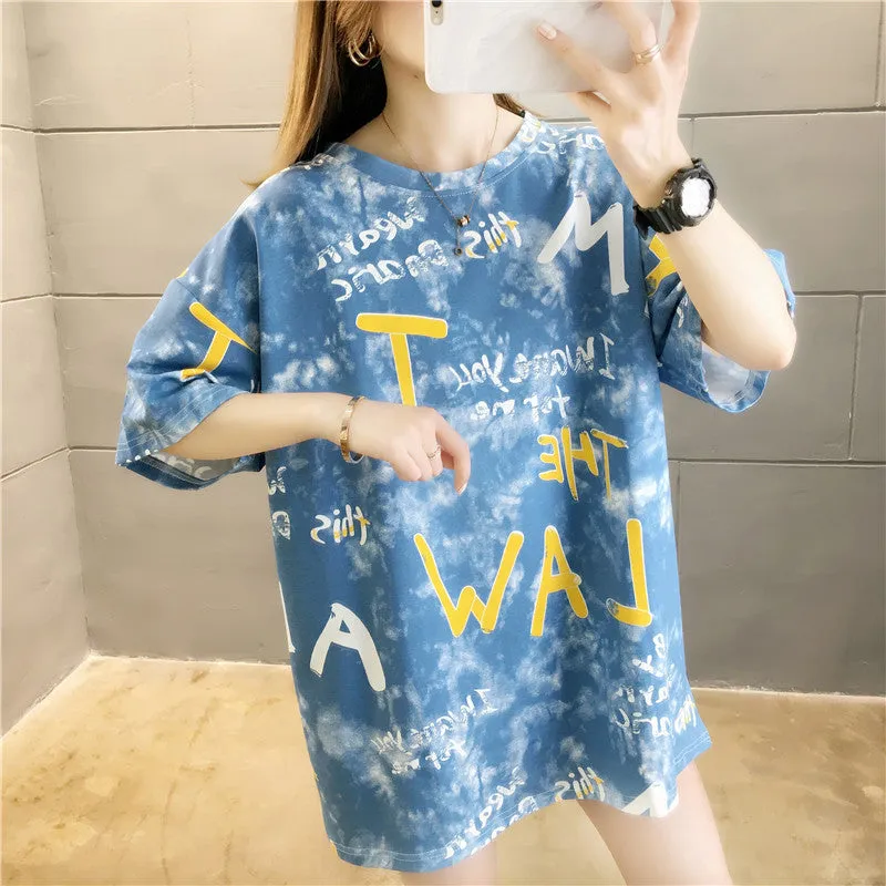 Summer Korean Trendy Women Creative Printed Alphabets Short Sleeve Tops INS T-Shirt