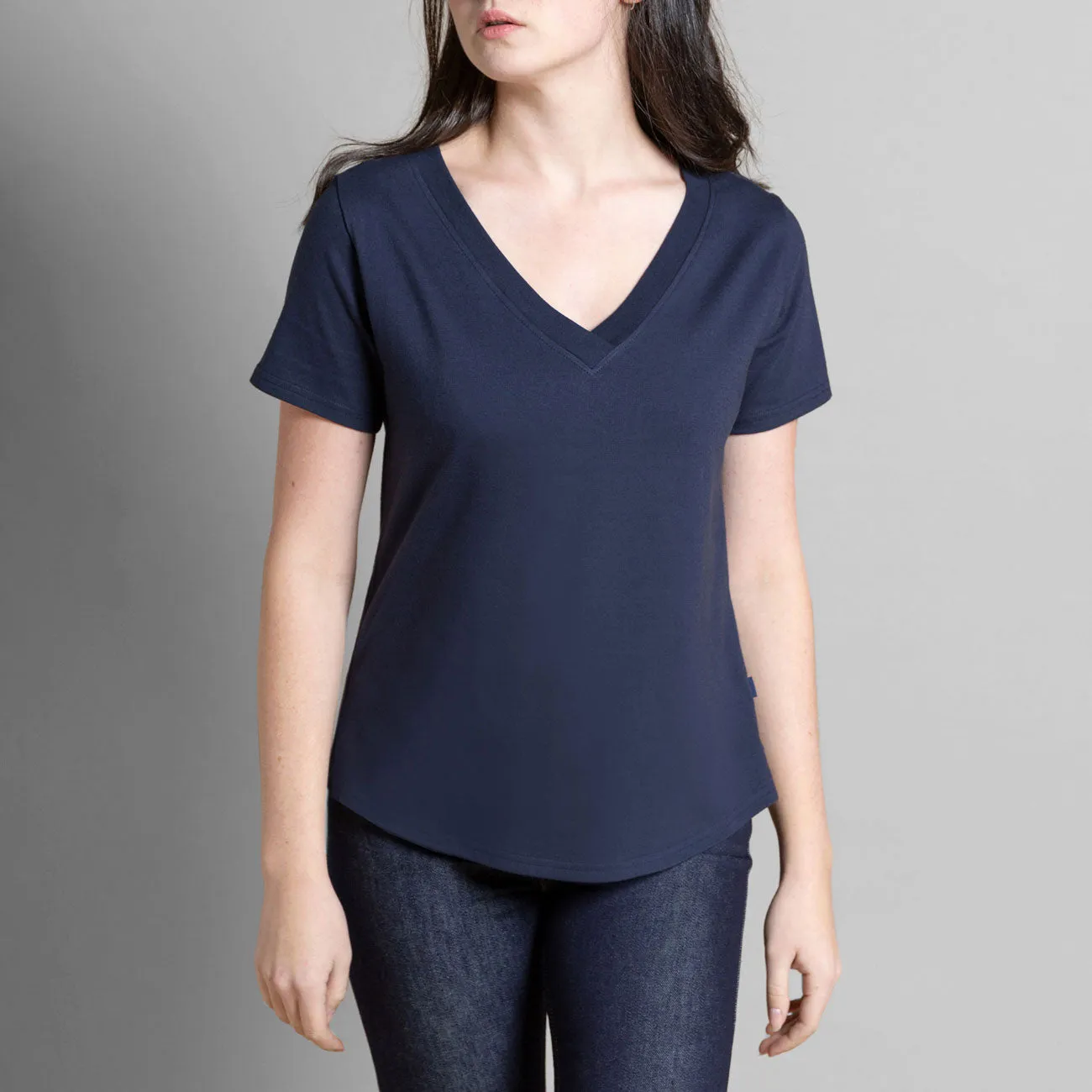 T-shirt Maelle col V bleu manches courtes