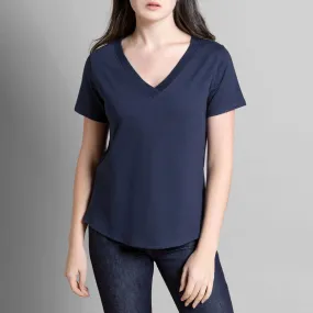 T-shirt Maelle col V bleu manches courtes