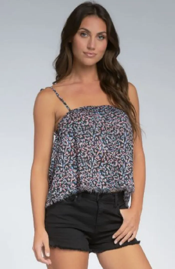 Tie Strap Tube Top Garden Leaf Print With Frayed Hem