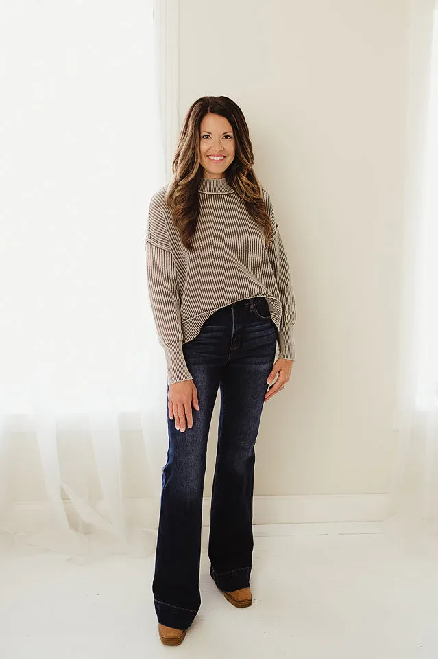 Washed Side Slit Oversized Cropped Sweater