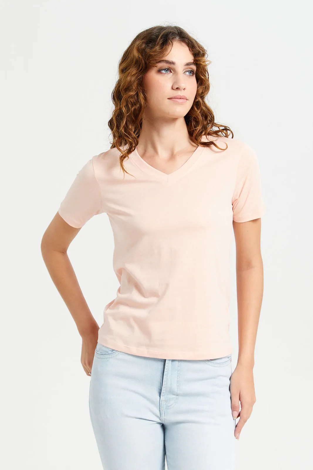 Women Apricot Basic T-Shirt