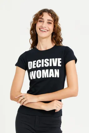 Women Black Graphic T-Shirt