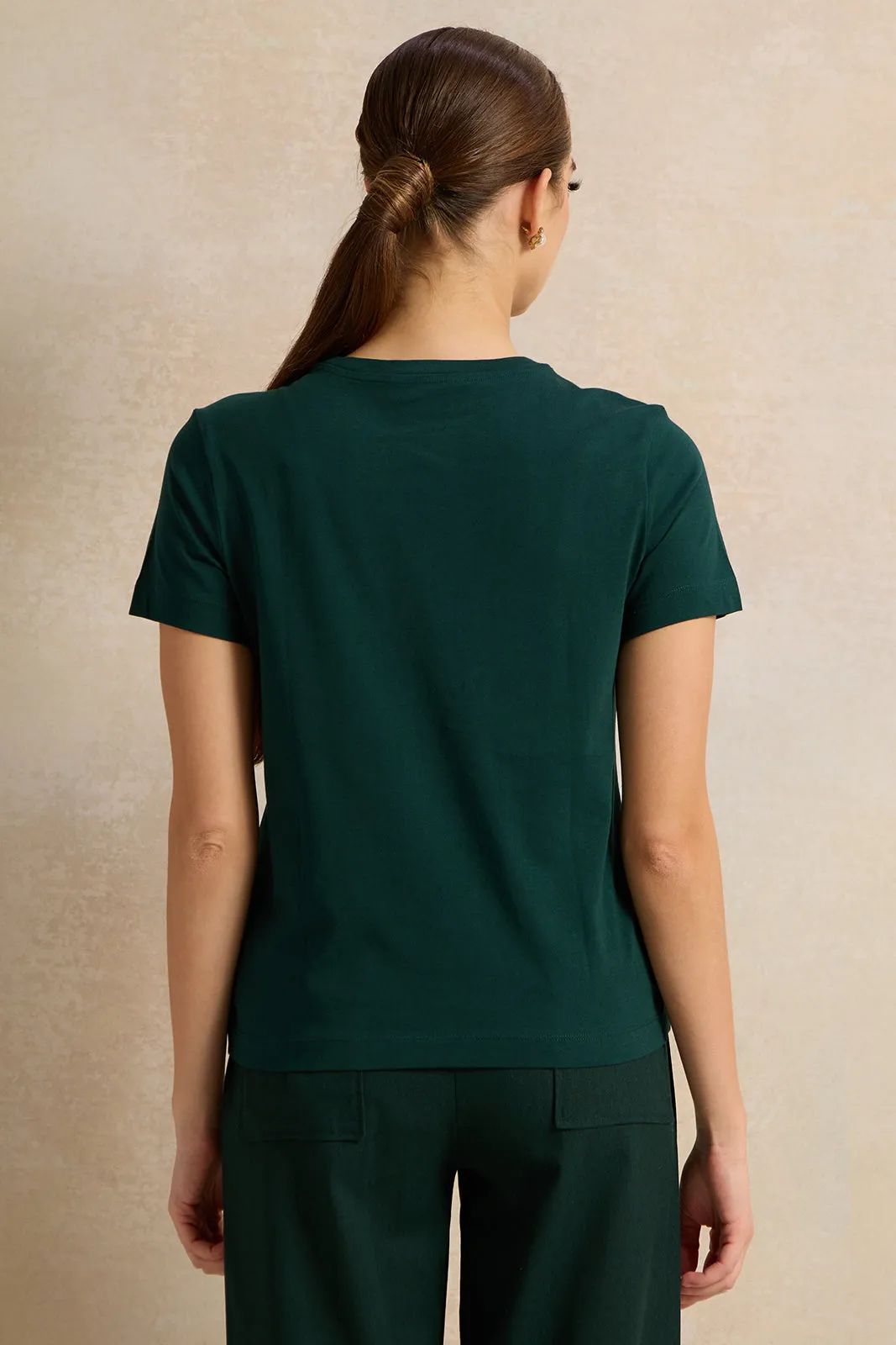 Women Green Embellished T-Shirt