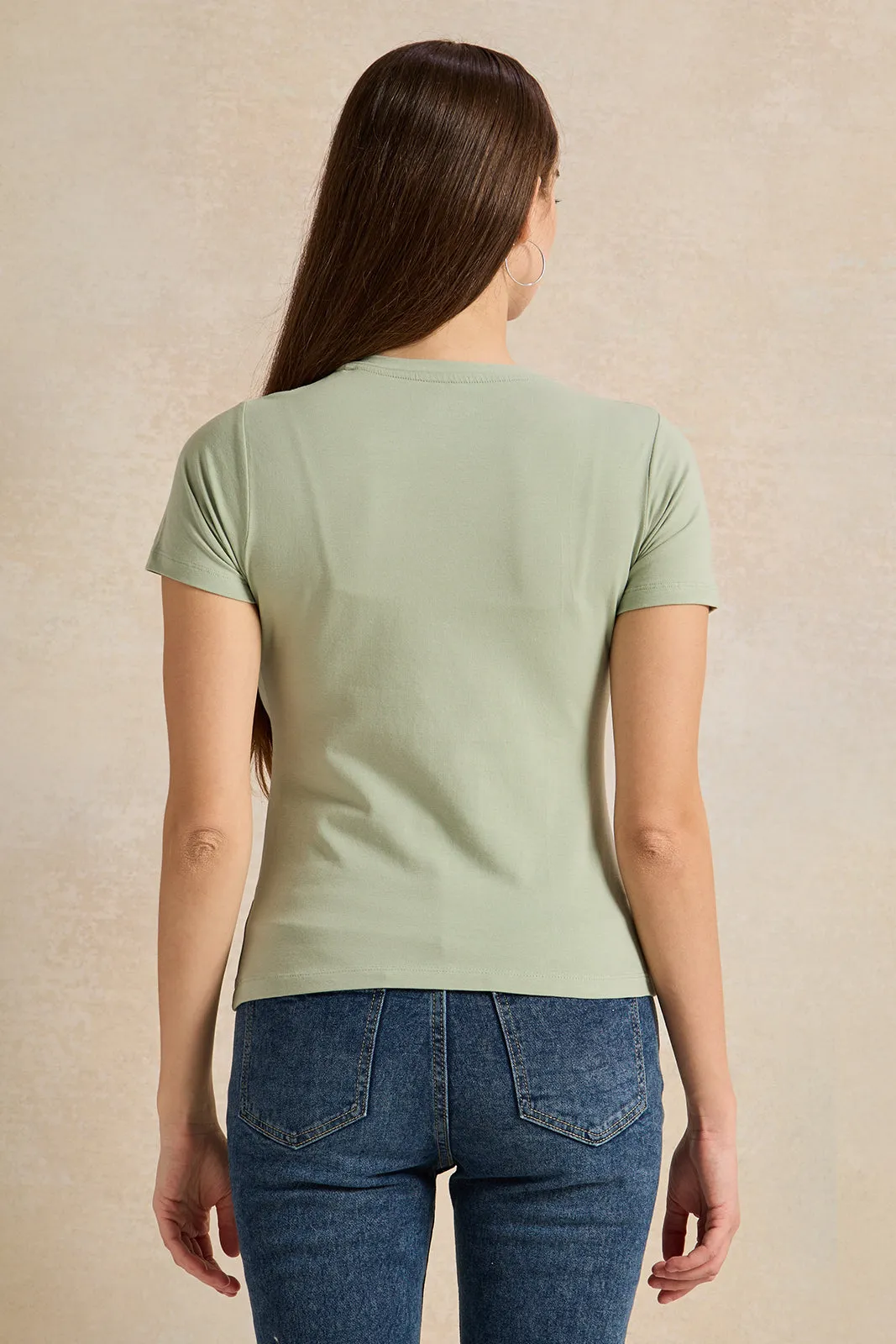 Women Mint Basic V-Neck T-Shirt