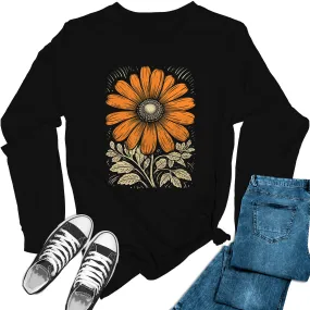 Women's Boho Flower Long Sleeve Graphic Tees