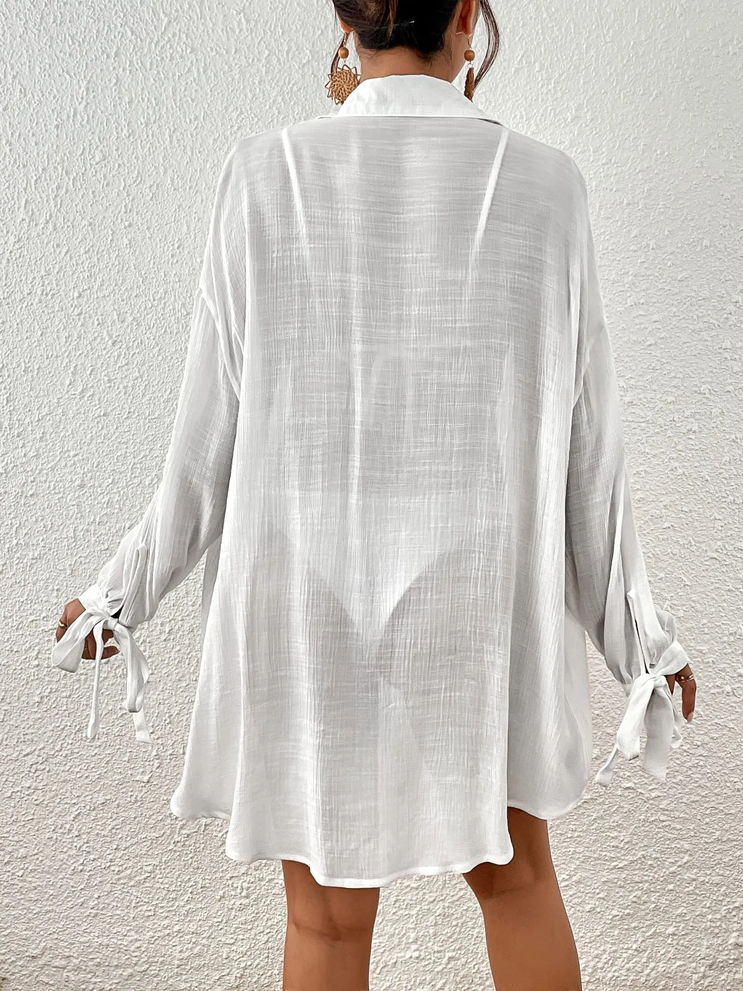 Women's Long Sleeve Button-Down Beach Cover-Up