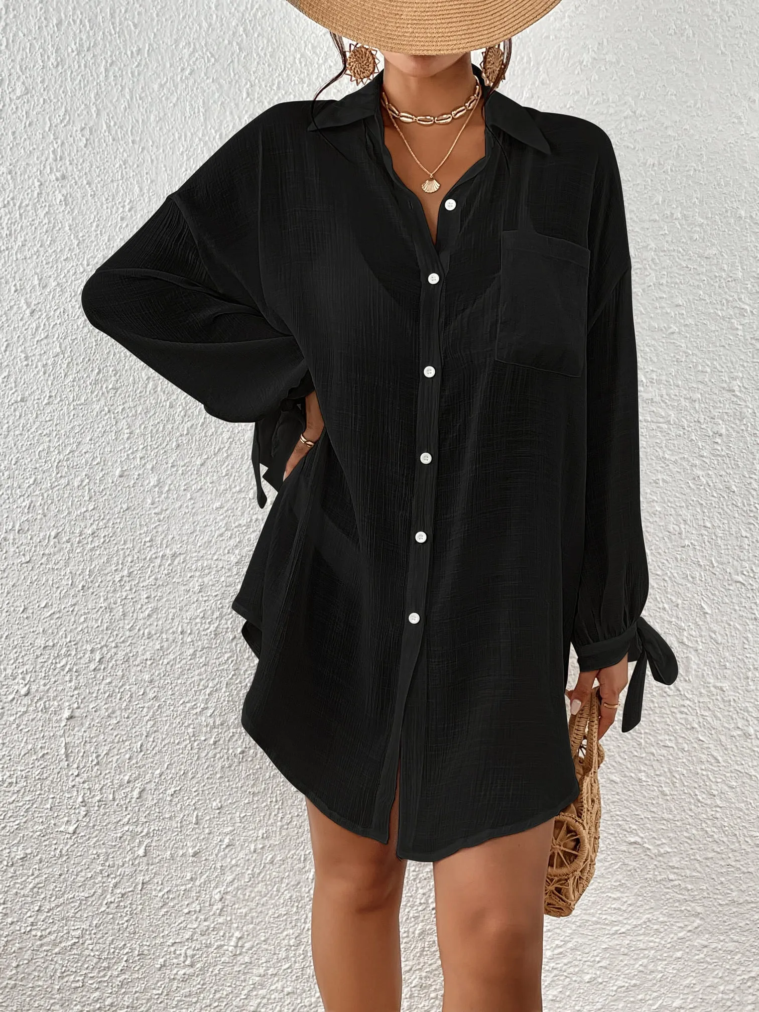 Women's Long Sleeve Button-Down Beach Cover-Up