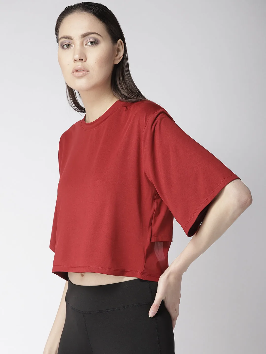 Women's Maroon Solid Layered Crop Top