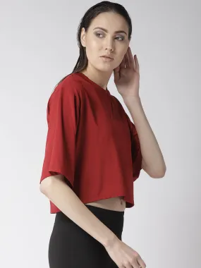 Women's Maroon Solid Layered Crop Top