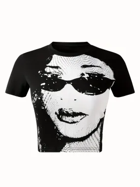 Y2k black Short Sleeve Crop T-shirt